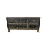Ojai Elm Wood Black Six Drawer Console